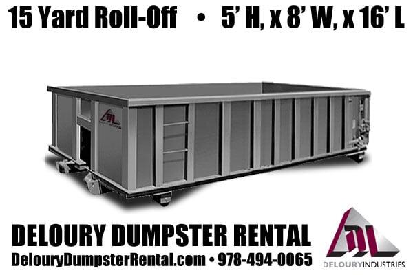 15 Yard Dumpster Rental by Deloury Dumpster Rental out of Andover, MA.