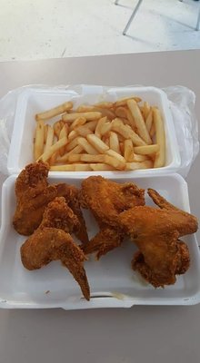 chicken wings and french fries