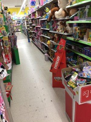 The aisles are mostly free of displays blocking the walkways. This was the most cluttered aisle (which isn't bad)