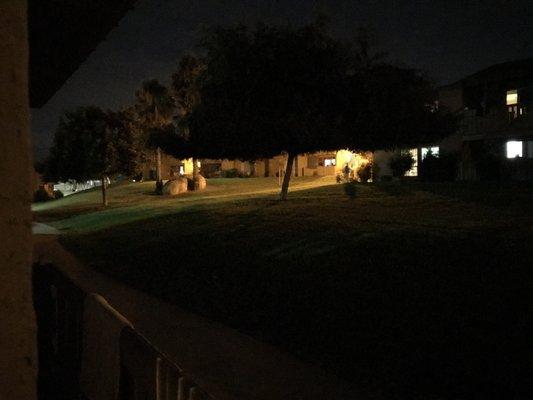 Another side of the apts to the other side. Wow. Two lights are really going to deter the people trying to break into your car or apt.