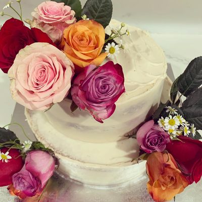 Two tier floral simple wedding cake