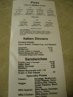 Menu (take out)