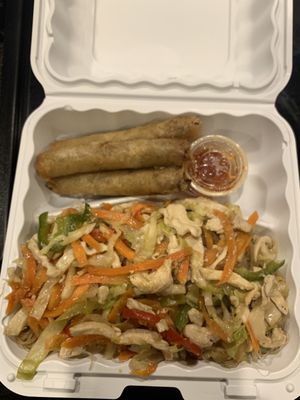 Chicken Pancit with 3 Beef Lumpia