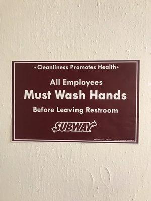 Been here twice today no soap in the bathroom and no ones put any in there. Wonder how employees wash their hands they make your food with