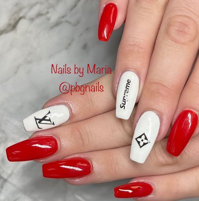 #nailsticker#whitenails#rednails#louisvuittonnails#coffinnails#rednail#rednailpolish#rednailart#rednailslove#rednailsdontcare#Gelmanicure