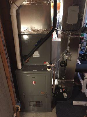 High efficiency furnace and AC system with wireless thermostat installation