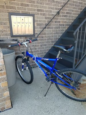 This is how their employees park their bikes.. Completely blocking access to stairway