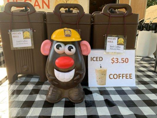 Mr. coffee Bean at Aunt Louise's corn maze.