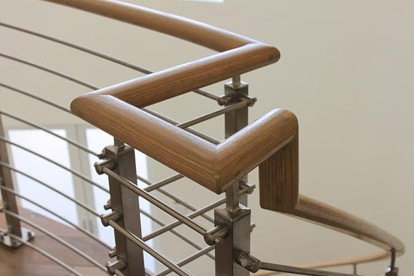 Stainless Steel Stair Rails with Oak Handrail