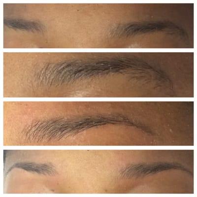 Brow threading before and after. Minimal redness and irritation compared to waxing!