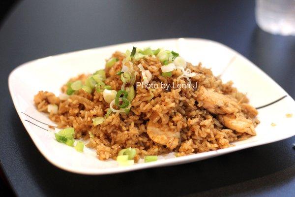 Fried Rice with Chicken ($10.95) - fried rice with eggs and onions, topped off with green onions in special seasoning sauce