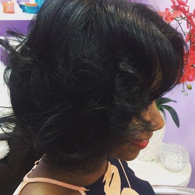 Silk press and body curl on natural hair