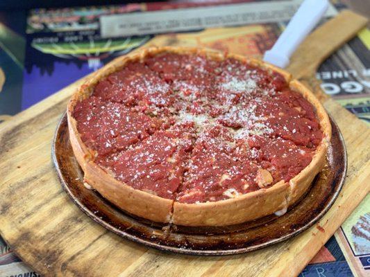 Deep Dish with pepperoni, mushrooms, spicy Italian sausage..