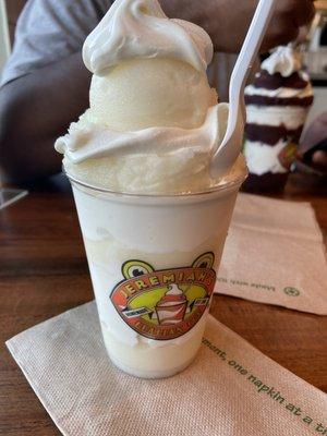 Gelati with pina colada ice and vanilla soft serve.