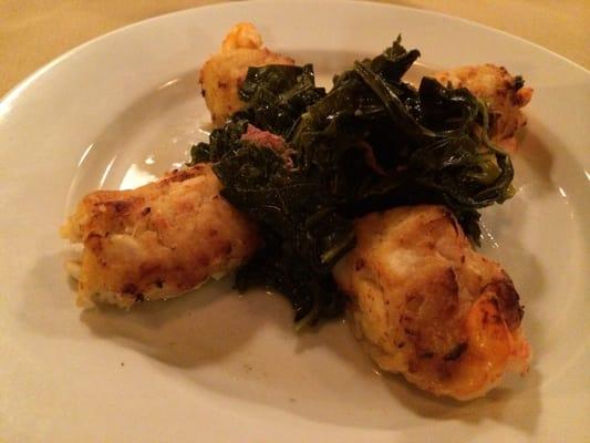 Stuffed Crab and Shrimp with Kale.