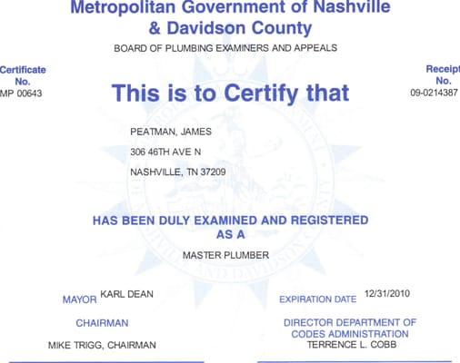 Classic Handyman Plumbing License