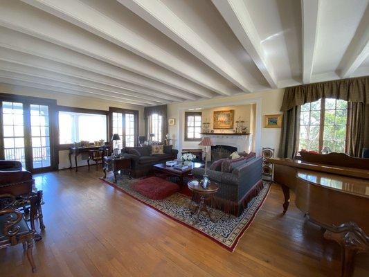 Beautiful living room with inglenook fireplace