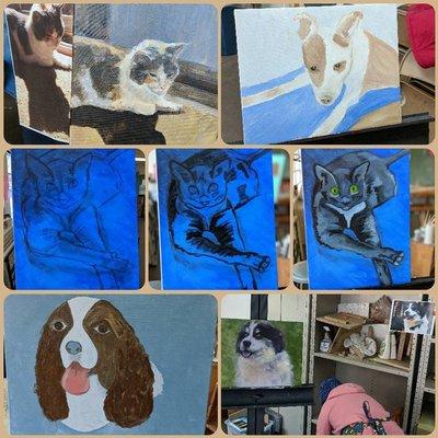 a sampling of the students work at the PET PORTRAIT 4 h workshop