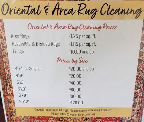 Oriental and Rug prices.