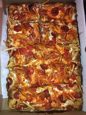 Hangover Pie (Pepperoni, French Fries and Hot Sauce)