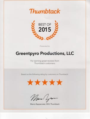 We received the Best of 2015 Award from Thumbtack.com for our reviews on exceptional customer service.