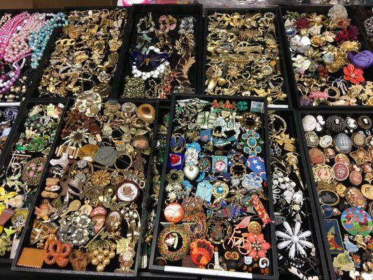 A tiny sampling of the thousands of pieces of $2-5 vintage estate jewelry we have at our store!