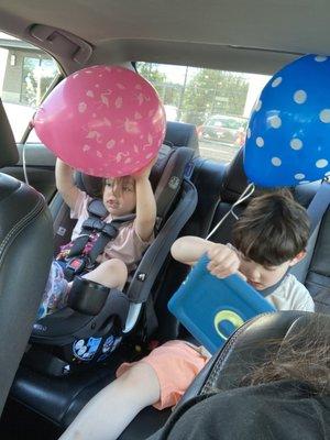 We appreciate the kindness of our cashier who gifted these balloons to the kids.