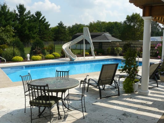 An award winning pool with auto cover, fiberoptic lighting and fountains!