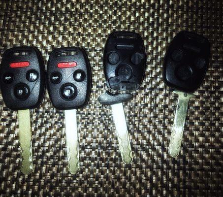 OEM Honda Accord 2012 keys vs new ones. KC Locksmithing cut them and transferred the chips for a very reasonable price! TY!