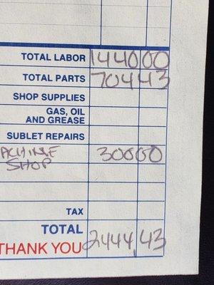 Our bill from "Specialized Auto".