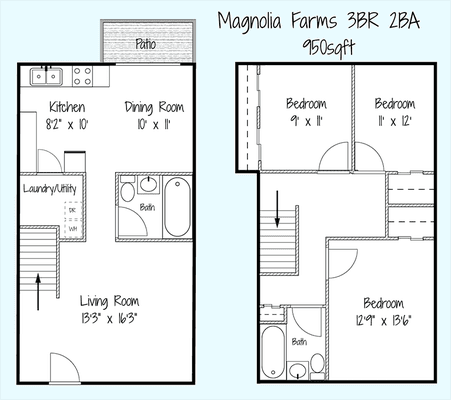 3 bedroom 1.5 baths