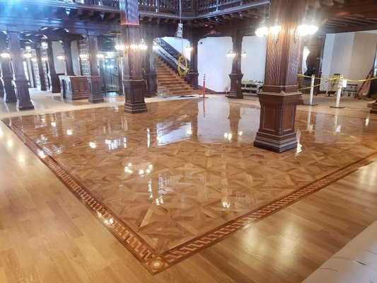 Hitel Del Coronado remodeled lobby. Beautiful solid white oak parquet and strip flooring.