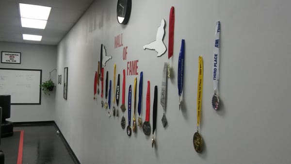 The Wall of Fame -- medals from our many competitions