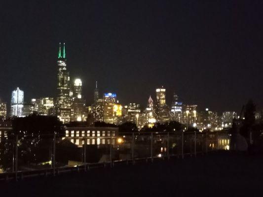 Night time views of the city from the rooftop.