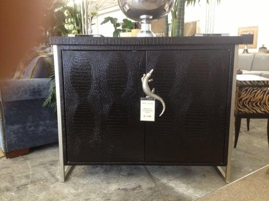 Accent cabinet with faux croc embossed leather & hardware.