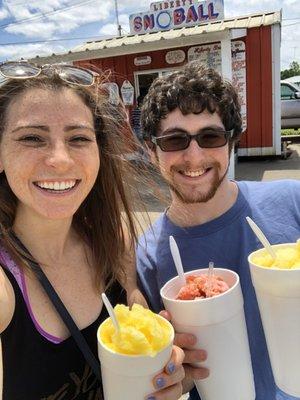 Two Ice Cream snoballs and one Sour Candy Apple!