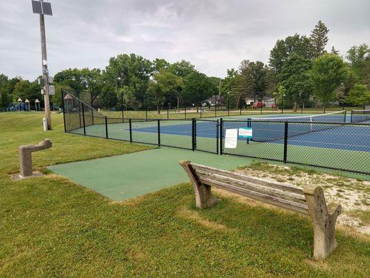 Tennis Court, Water Fountain, & Bench