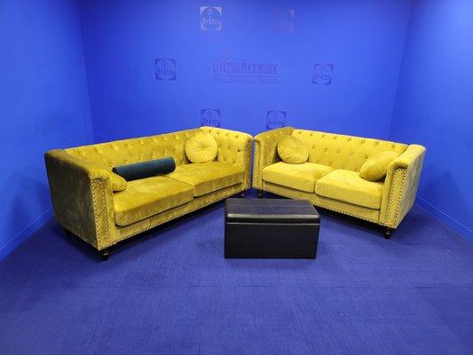 Studio A with gold sofa