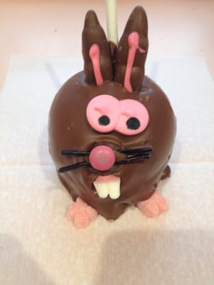 The Hoppy Apple. A Laurie's tradition! An apple covered in caramel, dipped in chocolate and decorated to look like a bunny.