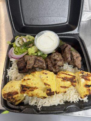 Combination Plate with rice and Shirazi salad.