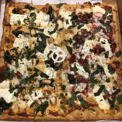 Drunkpa Sicilian with spinach and chicken, and the Brooklyn Sicilian pizza. Tasted great, loved the crust