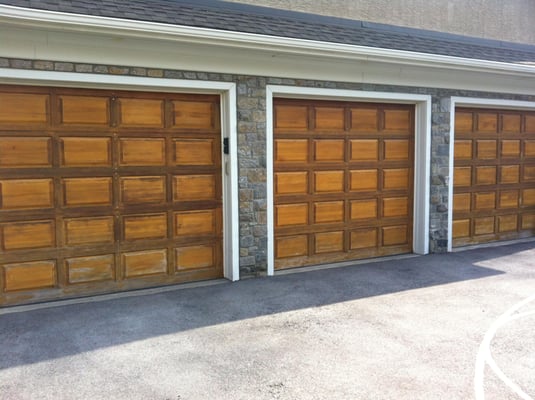 Wood stained doors before being refinished