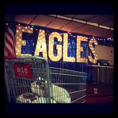 Scene: turkey bowling. Requirements? Frozen turkeys, shopping cart, fab sign, vintage tunes, American flag. God bless.