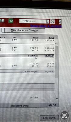 What I had to pay out of pocket for insurance on rental plus 200 deposit that I didn't have