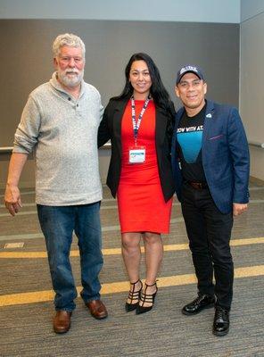 Cristina Gallo with John Hewitt, founder of Jackson Hewitt and Liberty Tax now owns ATAX and Rafael Alvarez Founder of ATAX Franchise.