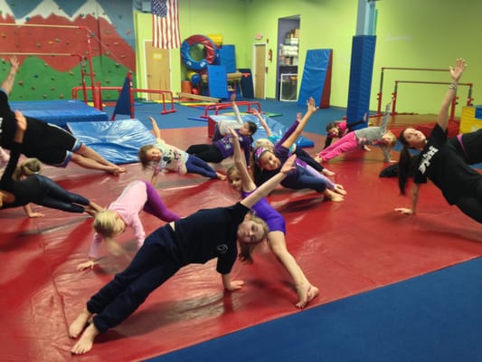 Stretching in the kid's gym