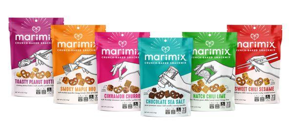 Marimix Crunch-Baked Snackmix line with all 6 flavors