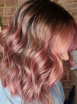 Rose Gold Balyage on texture Lob haircut