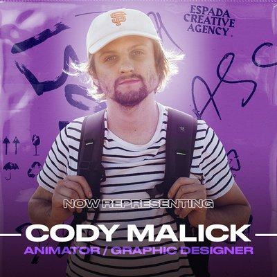 Now Representing: CODY MALICK. Malick has honed his craft as a motion designer, graphic designer animator for several years.