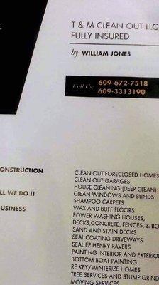 Find me on Facebook 
T&M clean out LLC 
Handyman services